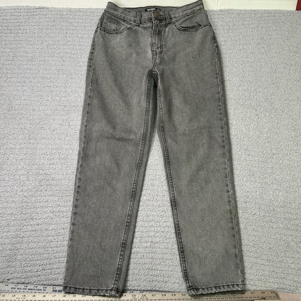 Pull&Bear Jeans Ribcage High Rise 4 Grey Acid Wash Straight Leg Grunge Indie 90s